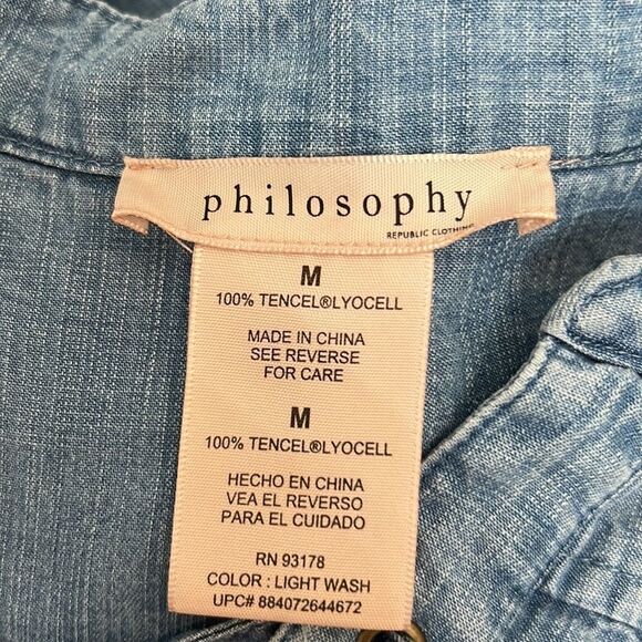 Philosophy Medium Tercel Lace Up Dress Mini Light Wash Denim 3/4 Roll Up Sleeve - Picture 12 of 13